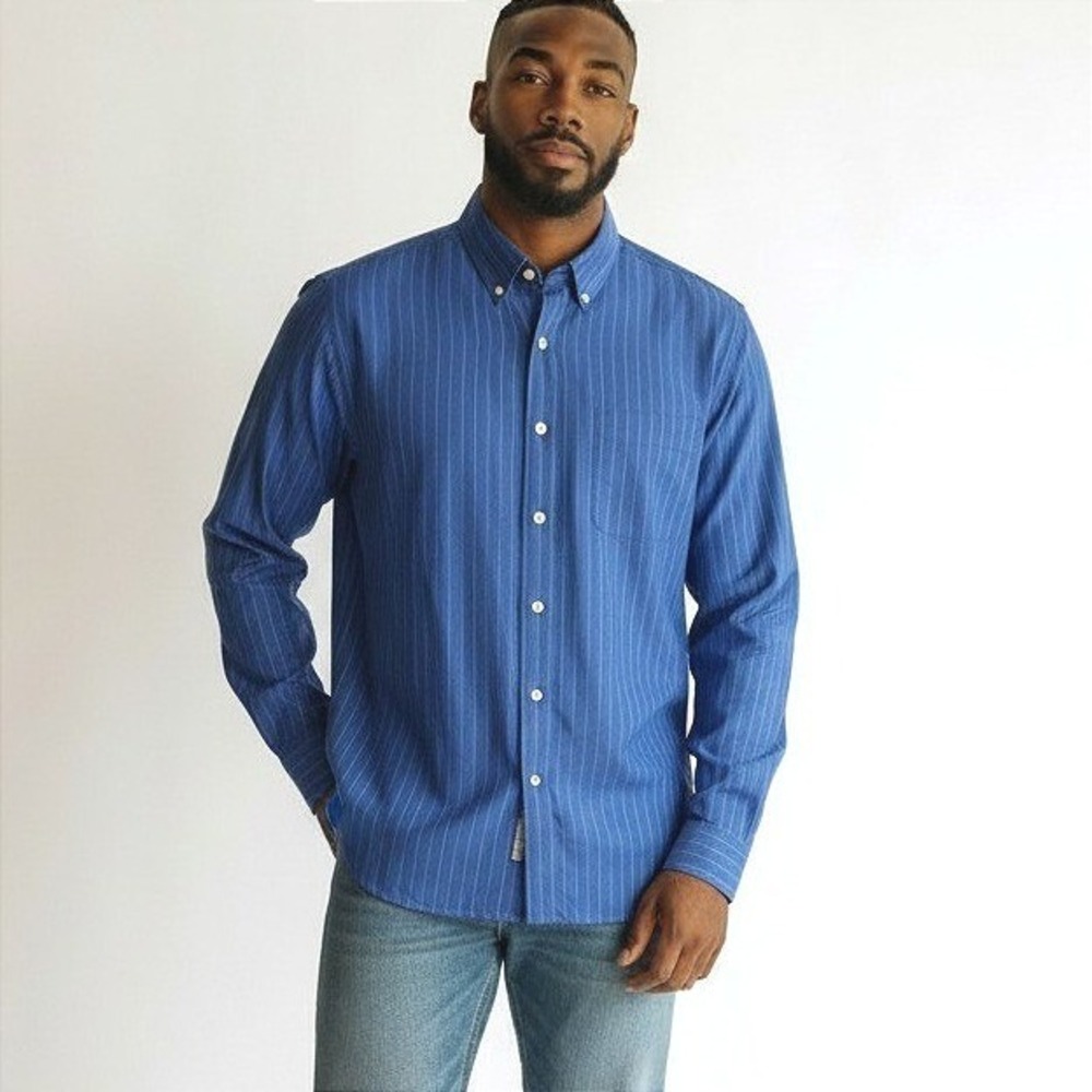 Tommy Bahama Mens Shirt‎ Size 17 36/37 Blue Pinstripe Long Sleeve Button Down